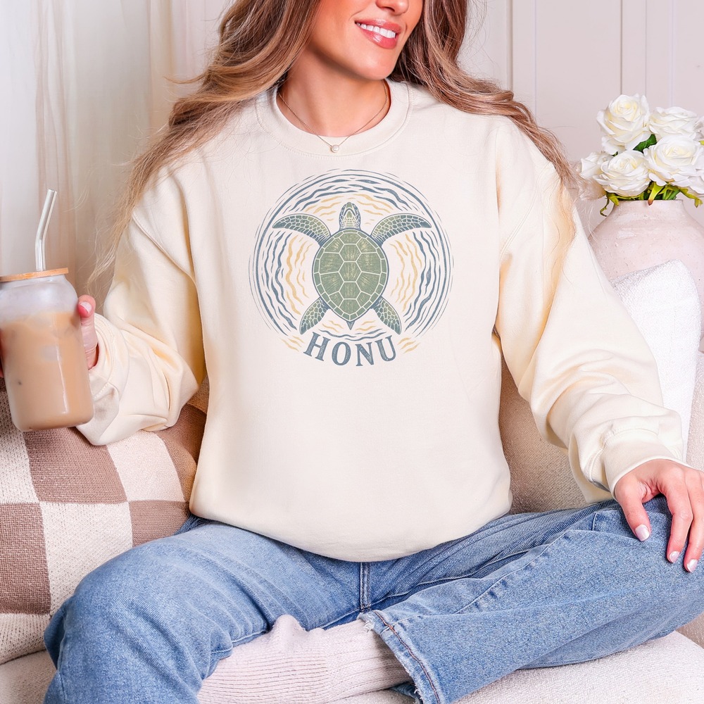 HONU Sea Turtle Rising in Wave Circle Sweatshirt